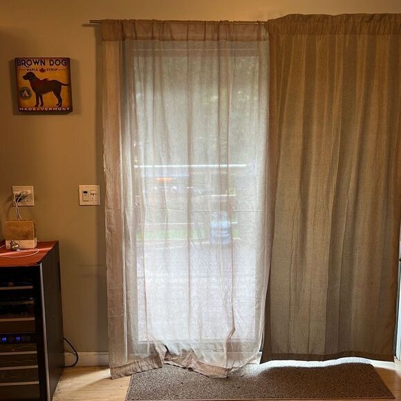 Home Brown Sheer Floor Length Plain Rod Pocket Curtain Set Of 2 - Picture 1 of 6